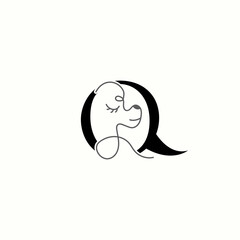 logo letter q with icon prety dog line vector design