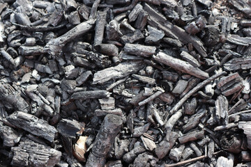 Wood charcoal from burnt wood. Wood charcoal texture background