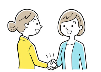 ベクターイラスト素材：握手をする2人の女性、ビジネスシーン
