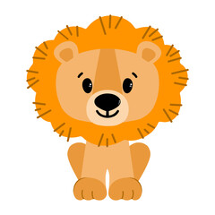 Cute lion. Vector illustration, isolated on a white background. Scandinavian style flat design. Concept for children print.