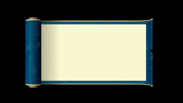 Japanese scroll paper opening animation ( 4K ) . Alpha channel background.