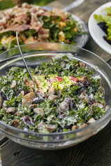 Salad of parsley, beans, mushrooms seasoned with mayonnaise