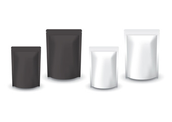 Blank white and black standing ziplock bag (2 sizes) for food or healthy product.