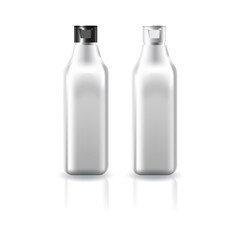Blank clear square cosmetic bottle with black-white cap lid for beauty or healthy product.