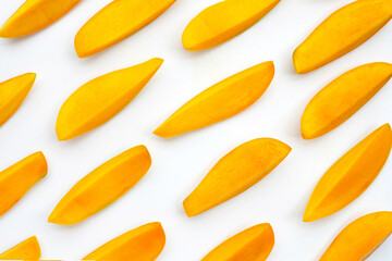Tropical fruit, Mango slices on white
