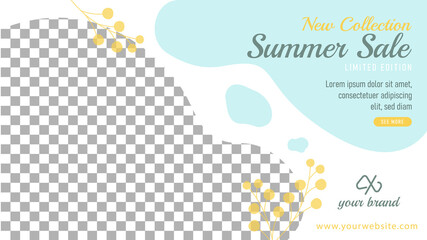 Fresh summer sale banner template blue and white illustration background vector