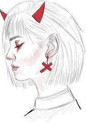 Demon Girl - Abstract sketch portrait  -  Profile portrait