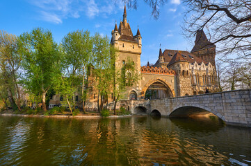 Fototapeta premium Walking in the park of Vajdahunyad Castle