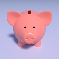 Pink pig piggy bank on blue background, 3d illustration