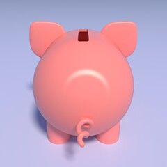 Pink pig piggy bank on blue background, 3d illustration