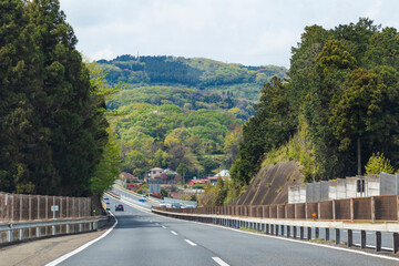 The rural scene on Odawara-nishi expressway in Kanagawa prefecture, Kanto, Japan.