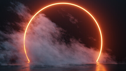 neon tube circle with smoke background