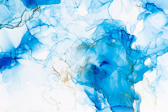 Alcohol Ink Pattern. Blue marble texture background. Modern fluid art