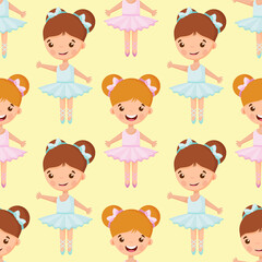 Fototapeta na wymiar Cartoon seamless pattern with beautiful, lovely, little ballerinas girl.
