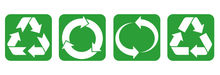 Recycling.Set recycle icons sign.Recycle logo or symbol. Icons for packaging , recycling.ecology, eco friendly, environmental management symbols.Most used recycle signs vector.White and green signs.