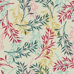 Fototapeta premium Foliage seamless pattern. Flat silhouette illustration. Floral Herb Design elements. Botanical forest tree foliage. Plant pattern For print, textile, fabric, wrapping paper, wallpaper, scrapbooking.