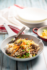 Tender strips of beef in stir fry