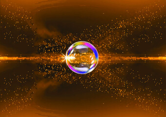 Space background. Volumetric image of a soap bubble. The sign is shiny and iridescent. Vector graphics for decoration.
