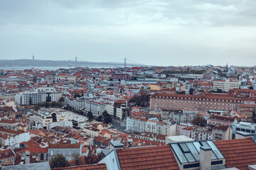 Fototapeta na wymiar panorama with a view of the whole city in Portugal. the beauty of Portuguese and Spanish streets and cities