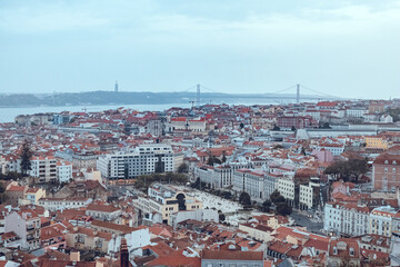 Fototapeta na wymiar wide panoramic view of the city in Portugal. walk through Lisbon.