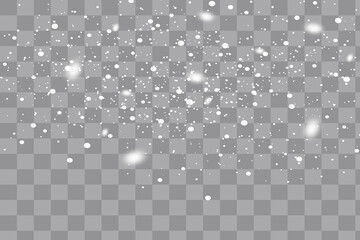 Snowfall, snowflakes in different shapes and forms. Snowflakes, snow background. Christmas snow for the new year.