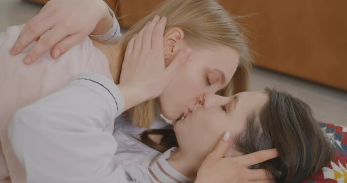 The girl is kissing another girl Two lesbians are kissing Lgbtq Gay Lesbian Bisexual Transgender Lesbian concept Love