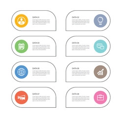 8 data infographics tab paper thin line index template. Vector illustration abstract background. Can be used for workflow layout, business step, banner, web design.