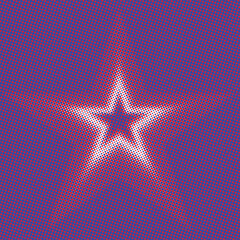 
Star in color halftone raster effect. In blue red and white.