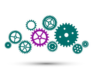 Gear wheel mechanism background. Machine cog technology.