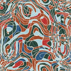 Seamless abstract line geo pattern for print. High quality illustration. Wavy lines resembling topographical maps overlaid and then filled for a modern attractive abstract textured surface design.