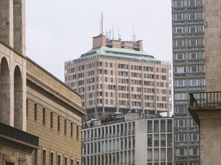 Fototapeta premium Velasca Tower, an unmistakable twenty-six-story skyscraper in the Milan skyline seen from Duomo square.Lombardy,Italy.