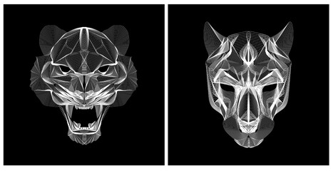lineart illustration tiger head black and white color