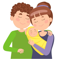 Happy family father and mother and baby. Vector illustration in a flat style.