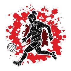 Gaelic Football Female Player Action Cartoon Graphic Vector