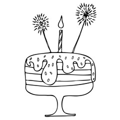 birthday cake isolated vector with cream decoration. Dessert for menu, postcard or holiday