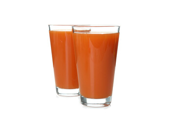 Glasses of carrot juice isolated on white background