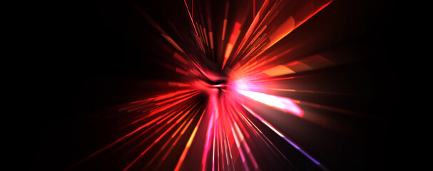 Futuristic lens flare. Light explosion star with glowing particles and lines. Beautiful abstract rays background.