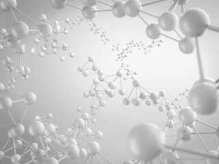White atoms on white background. 3d rendering.