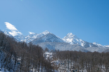 Sunny morning at the ski resort 
