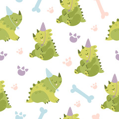 cute pattern with birthday dinosaurs. birthday party adorable dino