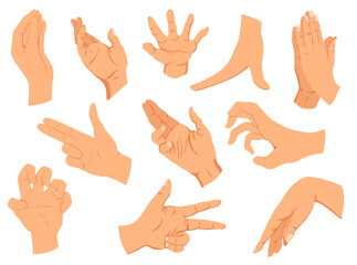 Fototapeta premium Hands gestures.Vector illustration set hands in different interpretations, showing signal, emotions or signs. Flat design modern concept