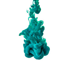 Explosion of colored, fluid and neoned liquids on white studio background with copyspace