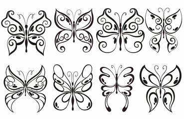 Butterfly. Silhouette icons set of spring butterflies.