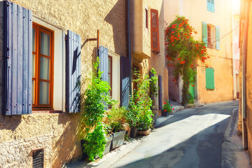 Fototapeta na wymiar Old architecture on the cozy street in Valensole, Provence, France. Famous tavel destination