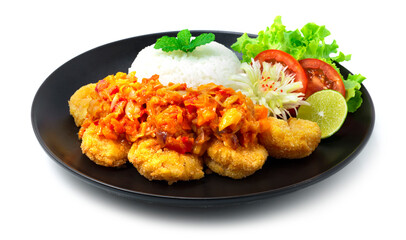Shrimps Geprek Indonesian Food Crispy Deep fried Shrimps with Hot and Spicy Sambal Chili Sauce