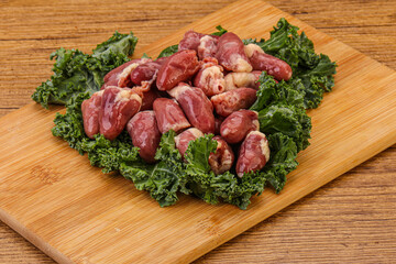 Raw chicken hearts for cooking