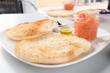 Spanish tomato toast, traditional breakfast or lunch