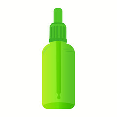 Green dropper bottle isolated on white background. Vector illustration.