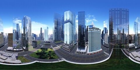 Panorama of the city. Environment map. HDRI map. equidistant projection. Spherical panorama.
3D rendering - 428128792