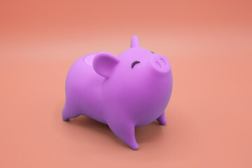Piggy bank on orange background. Finance, saving money concept.